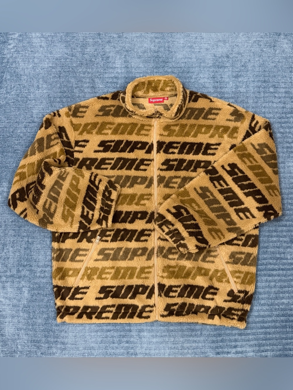 Supreme Repeat Jacquard Polar Fleece Tan Full Zip Jacket Men's Size 2XL NEW